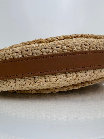 Saint Laurent Tan Raffia Logo Circular Bag GHW
