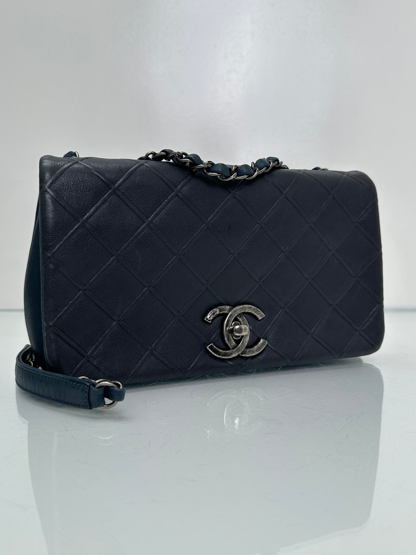 Chanel Blue Diamond Calfskin New Chic Medium Flap Bag RHW #18
