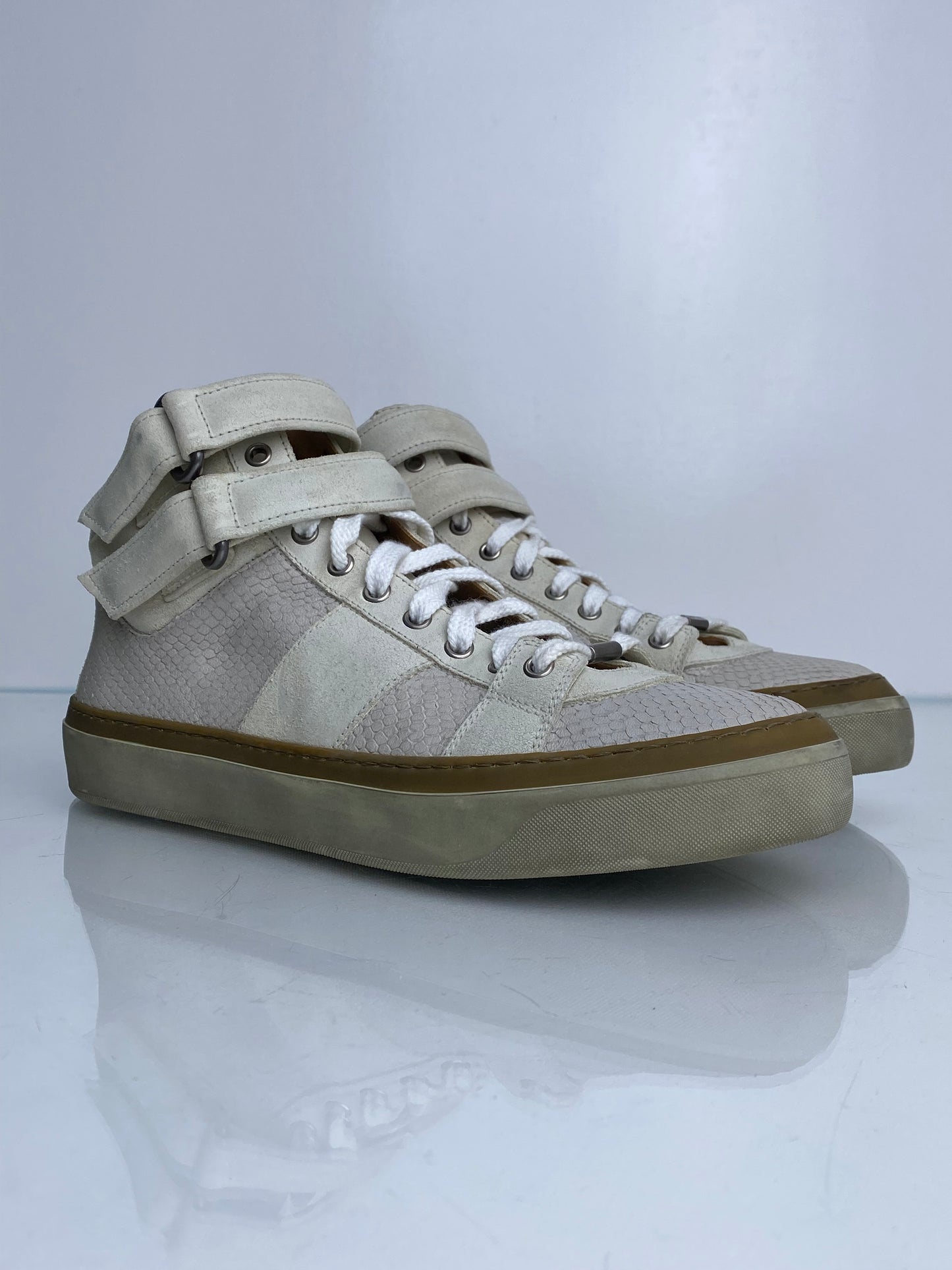 Jimmy Choo Men’s Cream & White Snakeprint High Top Sneakers, 43.5