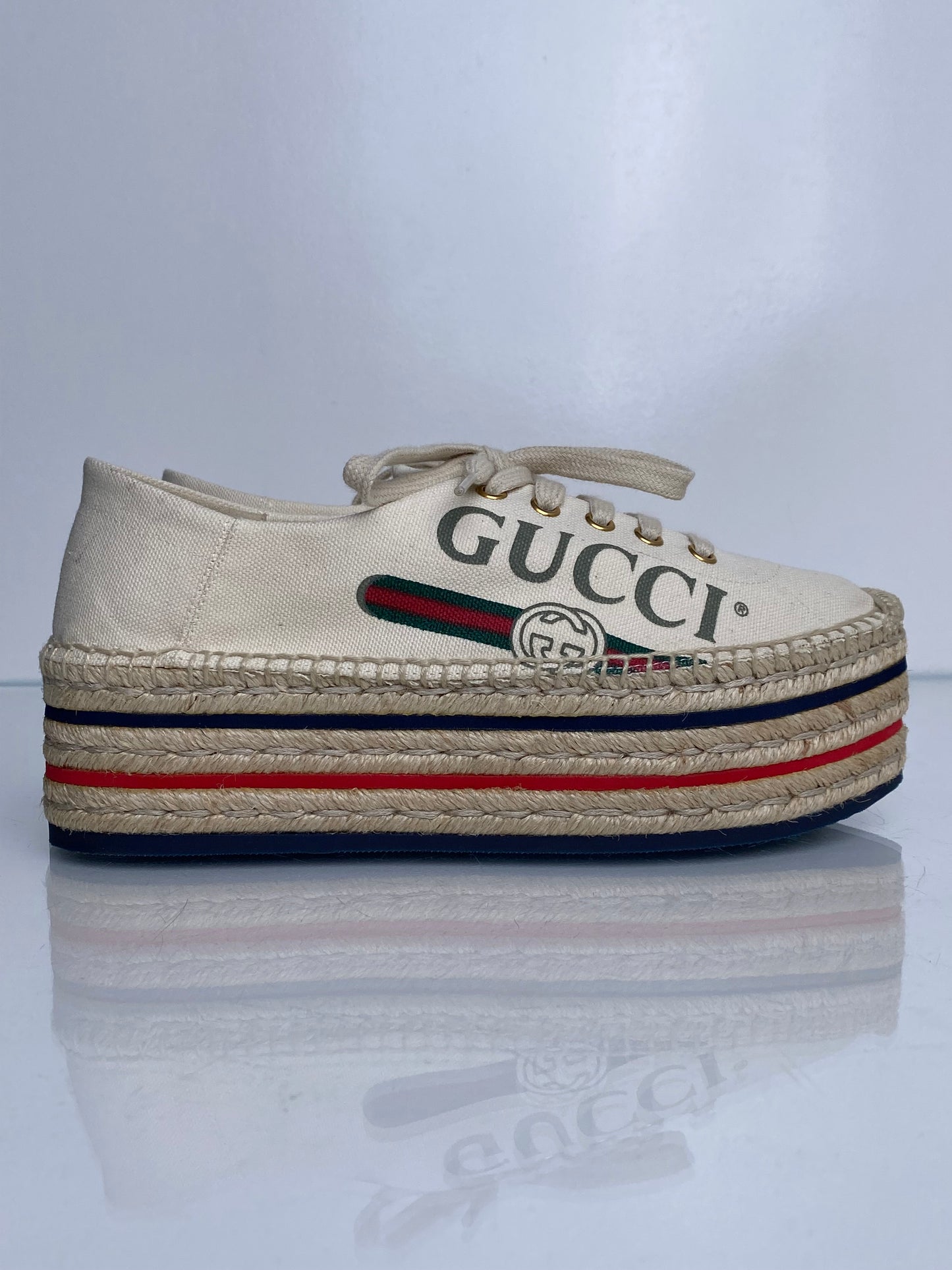 Gucci White Logo Platform Espadrille Sneakers, 38.5