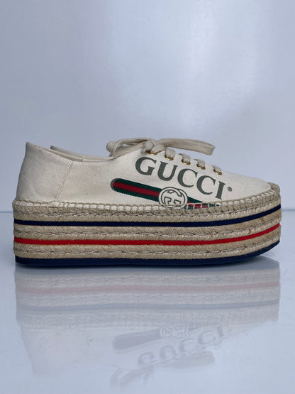 Gucci White Logo Platform Espadrille Sneakers, 38.5