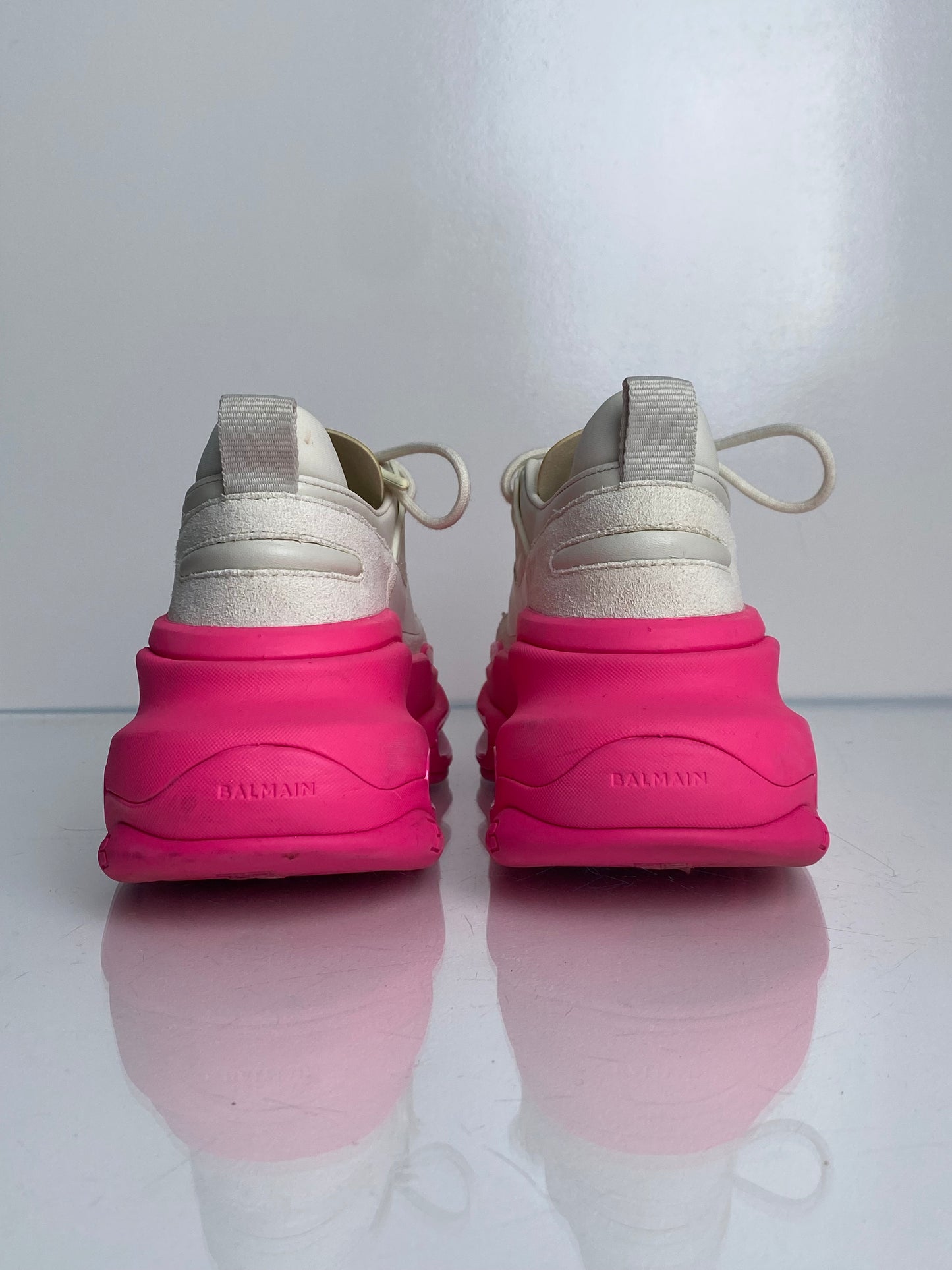 Balmain White & Neon Pink Sneakers, 9