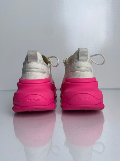 Balmain White & Neon Pink Sneakers, 9