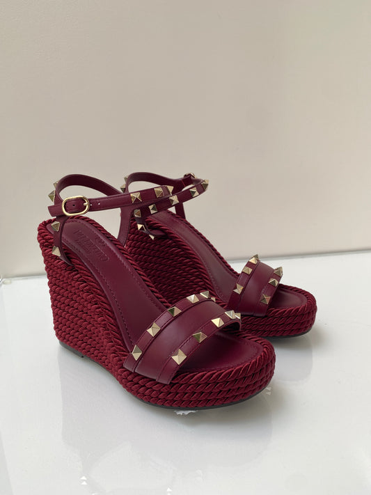 Valentino Burgundy Studded Wedges, 37