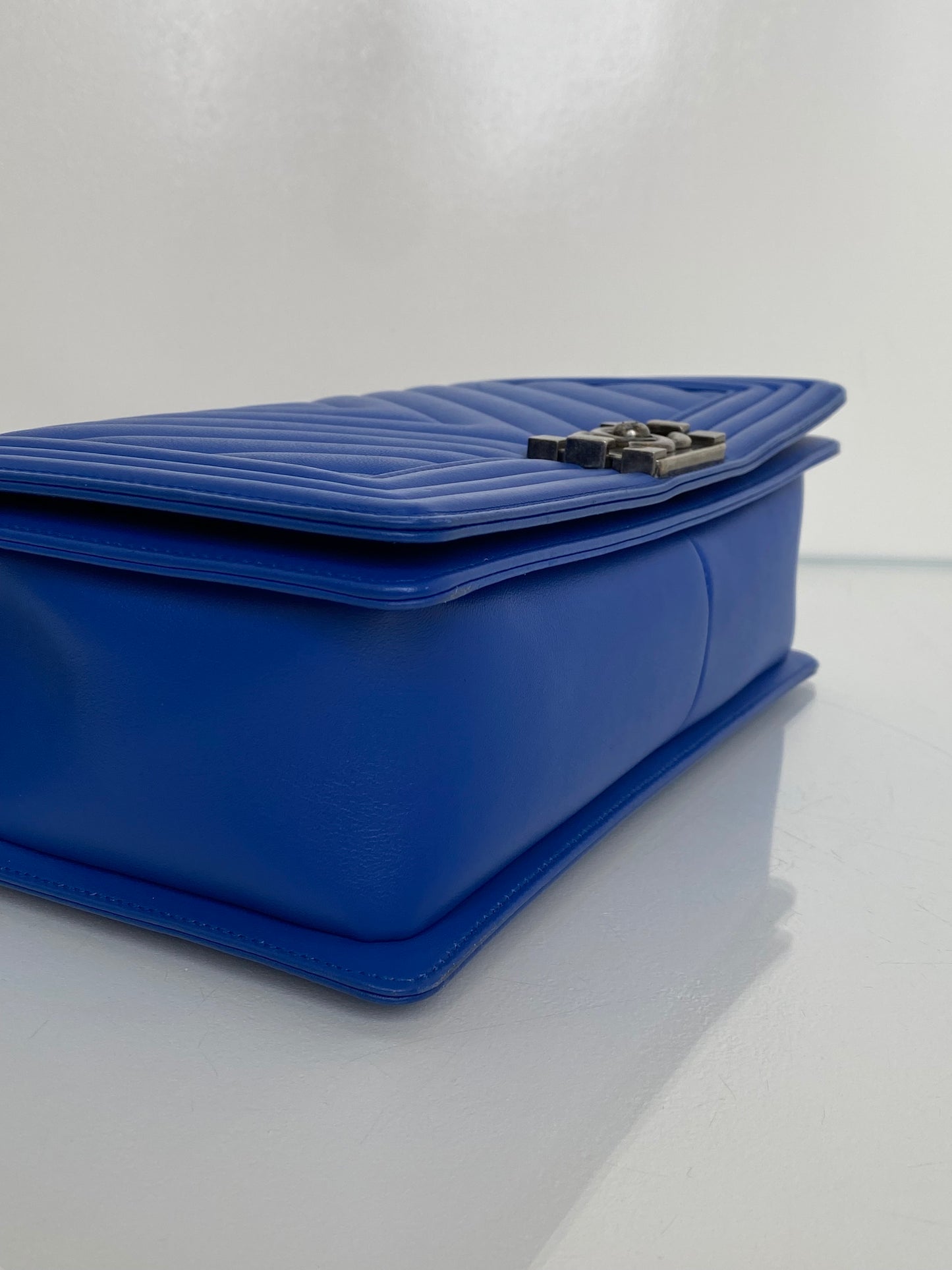 Chanel Cobalt Blue Chevron Lambskin Medium Boy Bag RHW