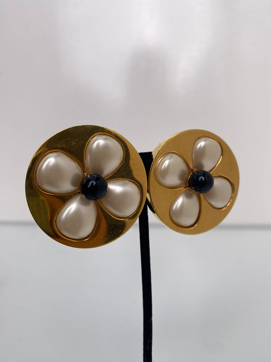 Chanel Gold/Pearl Flower Clip On Earrings