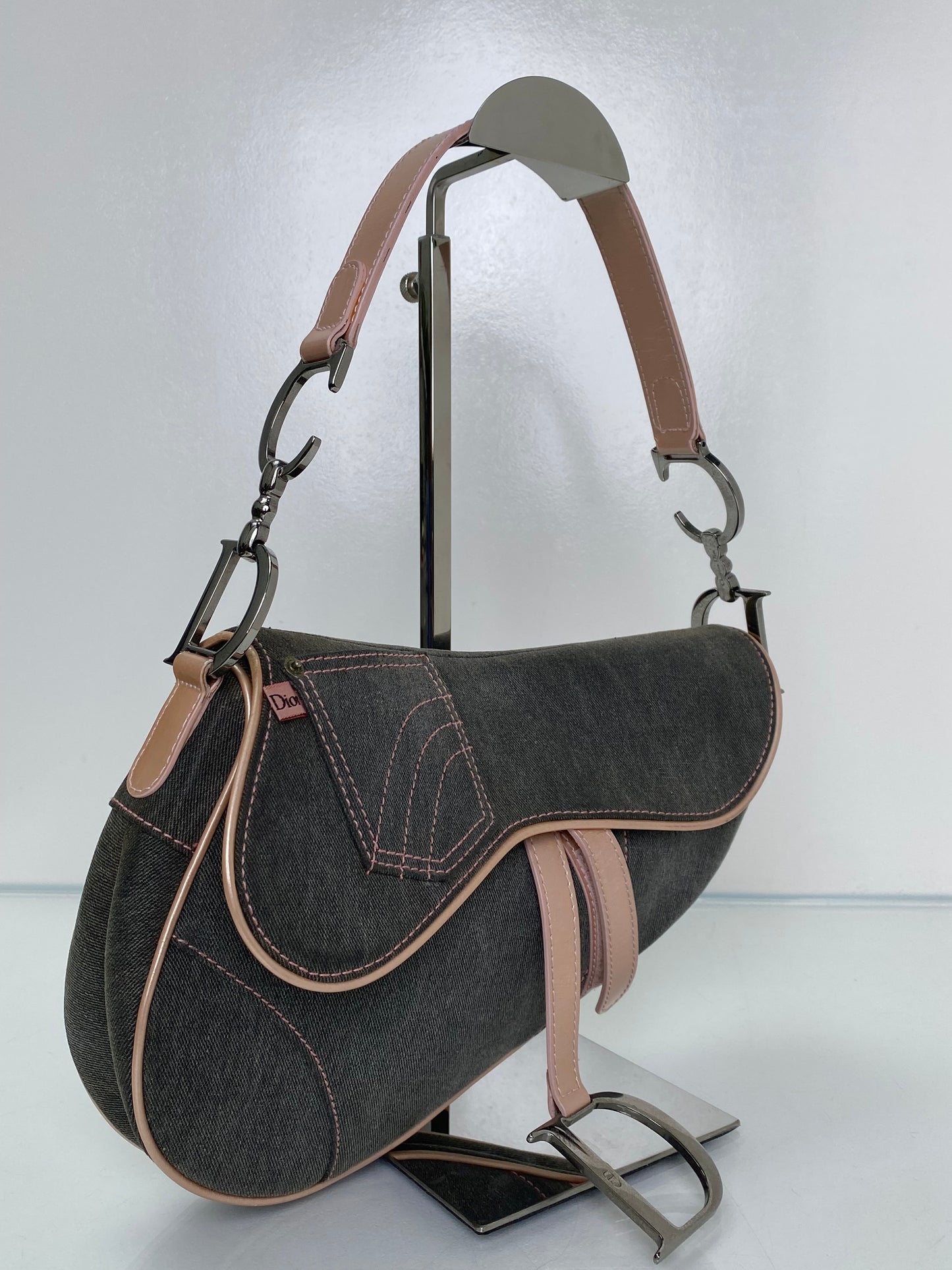 Christian Dior 2002 Denim/Pink Saddle Bag SHW
