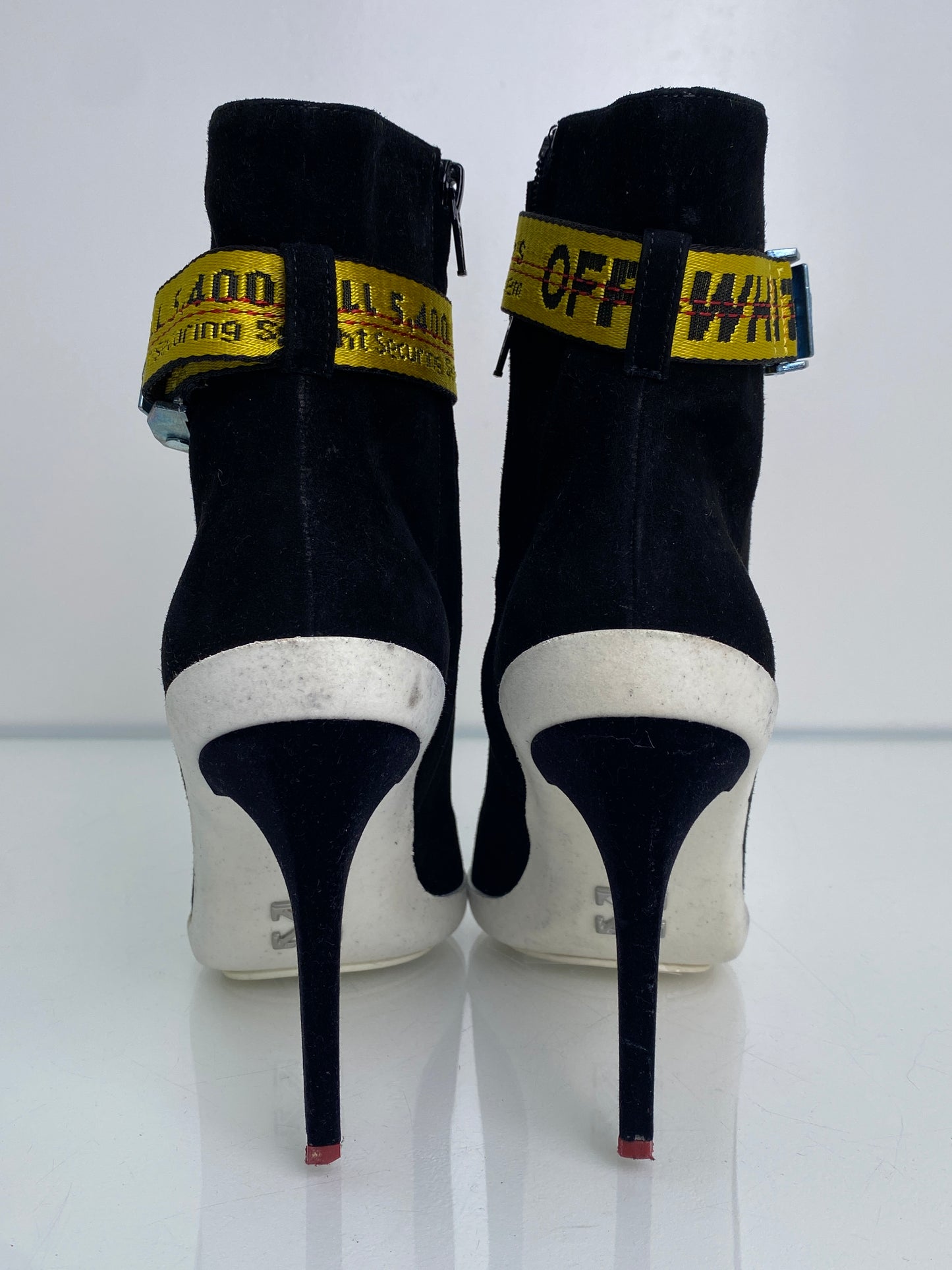 Off White Black & Yellow Suede Booties, 39