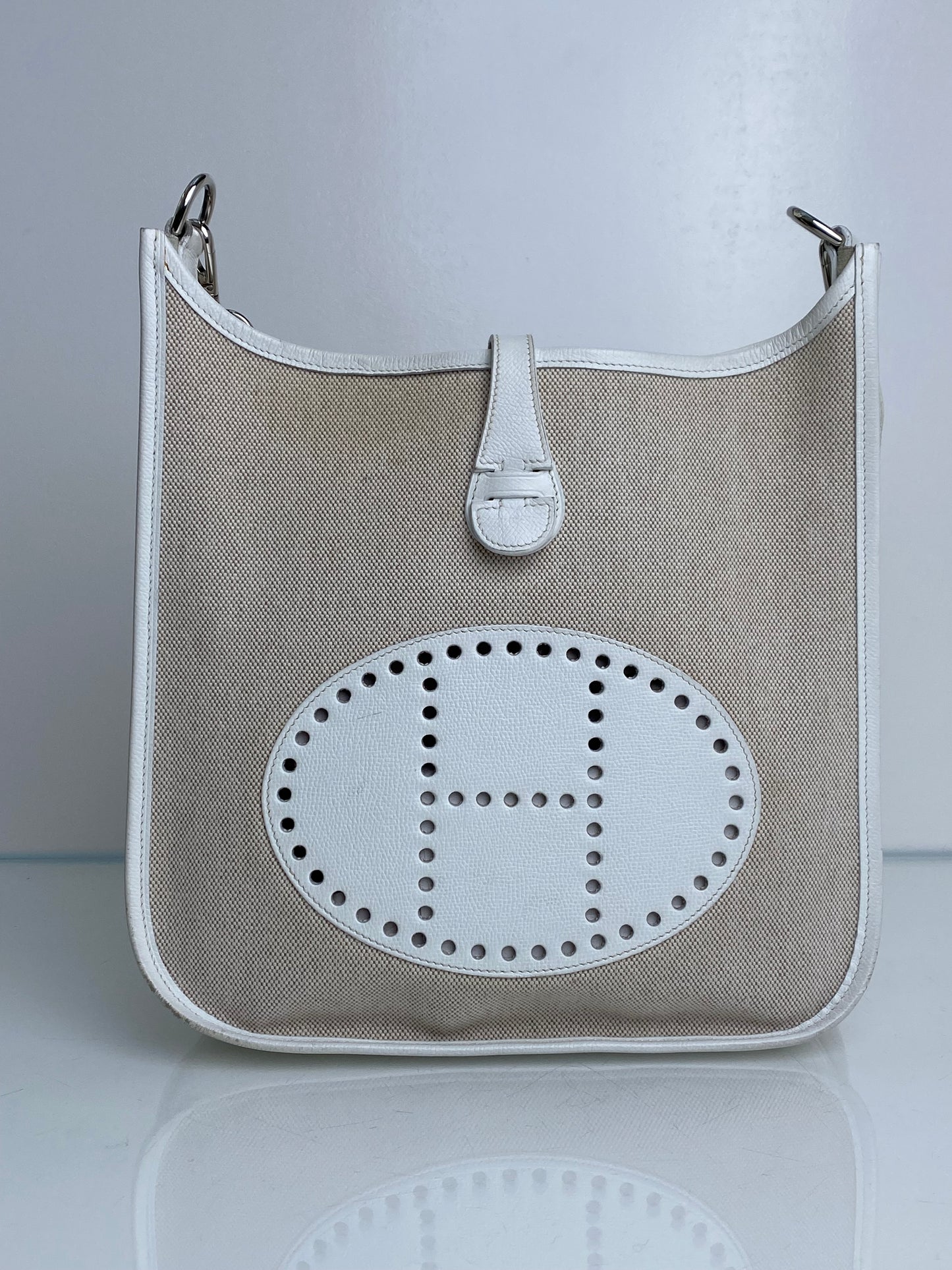 Hermes Evelyne PM Toile/Blanc PHW #H