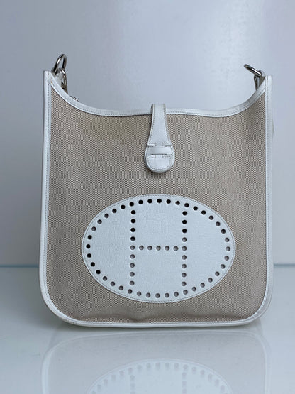 Hermes Evelyne PM Toile/Blanc PHW #H