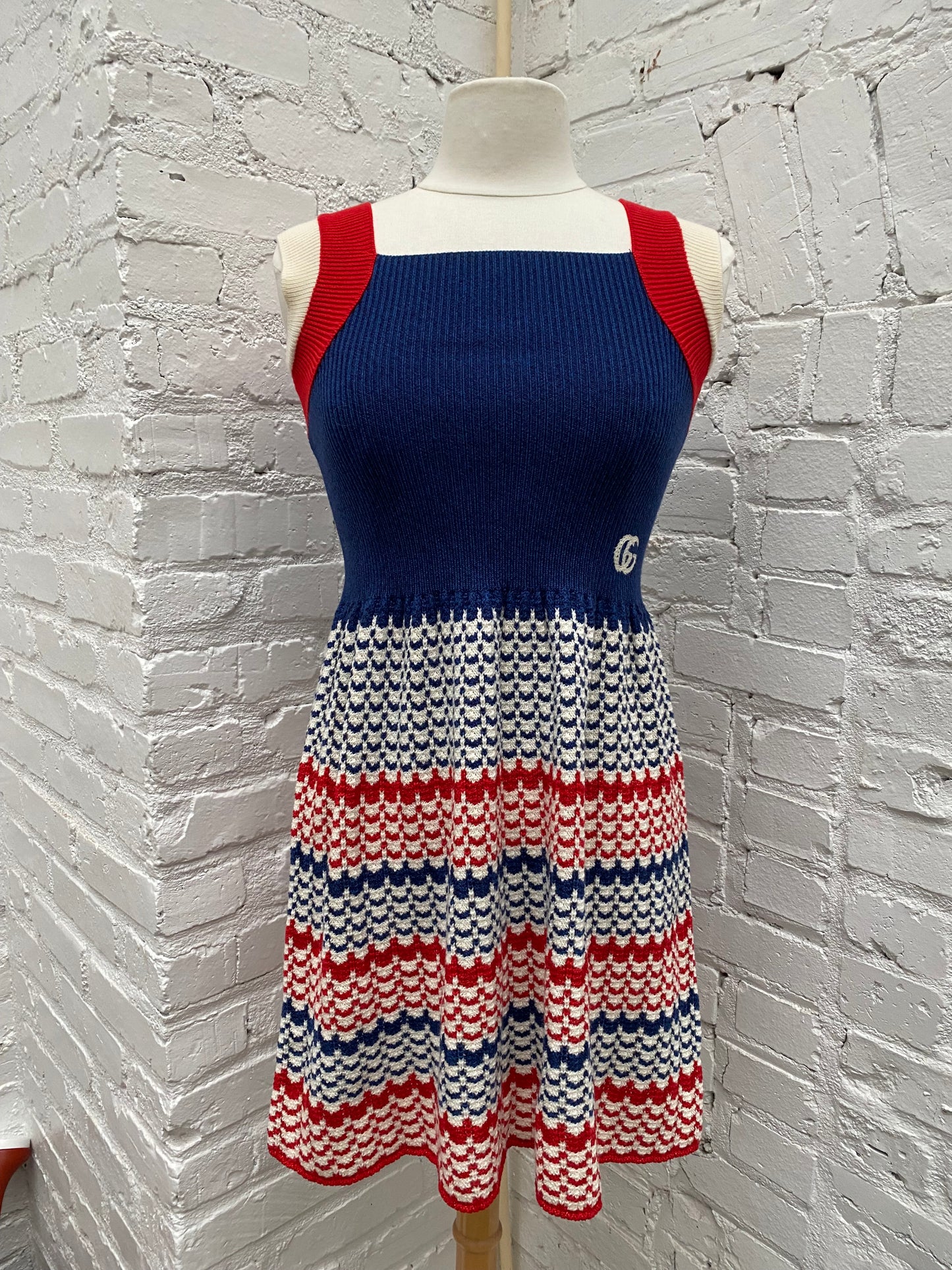 Gucci Kids Red, White, Blue Scalloped GG Dress, 12Y