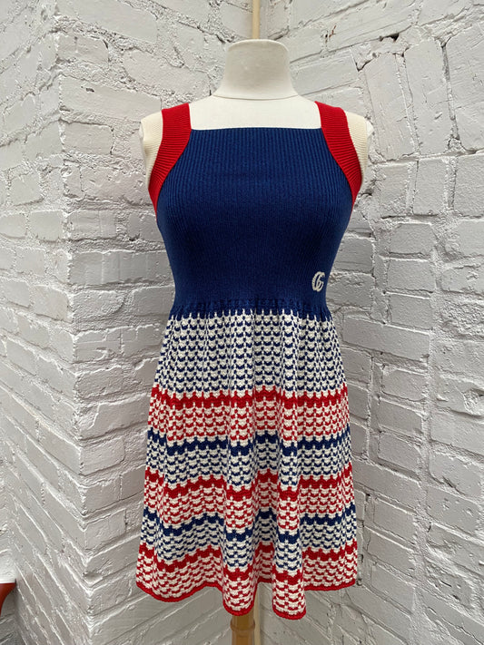 Gucci Kids Red, White, Blue Scalloped GG Dress, 12Y