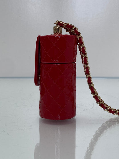 Chanel CC Red Patent Quilted Lipstick Case Bag GHW