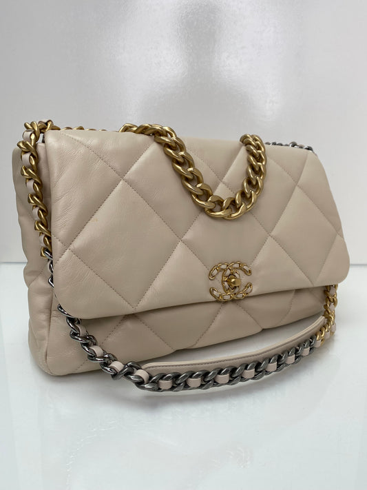 Chanel Cream Quilted Large 19 Bag TTHW