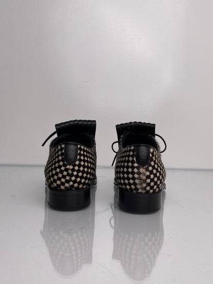 Angela Scott White & Black Checkered Print Loafers, 36
