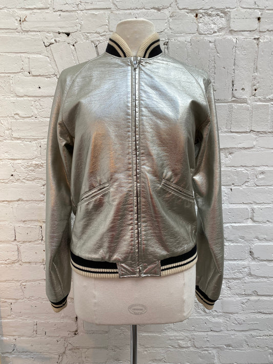 Saint Laurent Metallic Bomber Jacket, XS