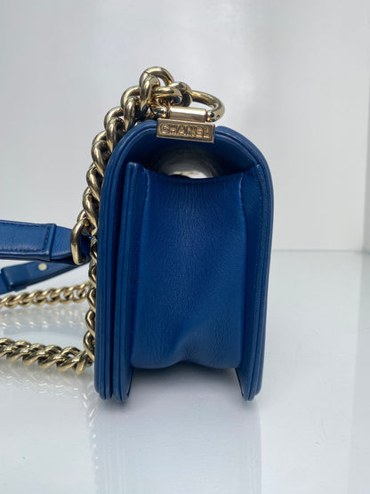 Chanel Boy Bag Blue Chevron Lambskin Small GHW