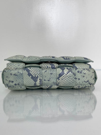 Bottega Veneta Padded Casette Gray & Mint Python Embossed Crossbody Bag SHW