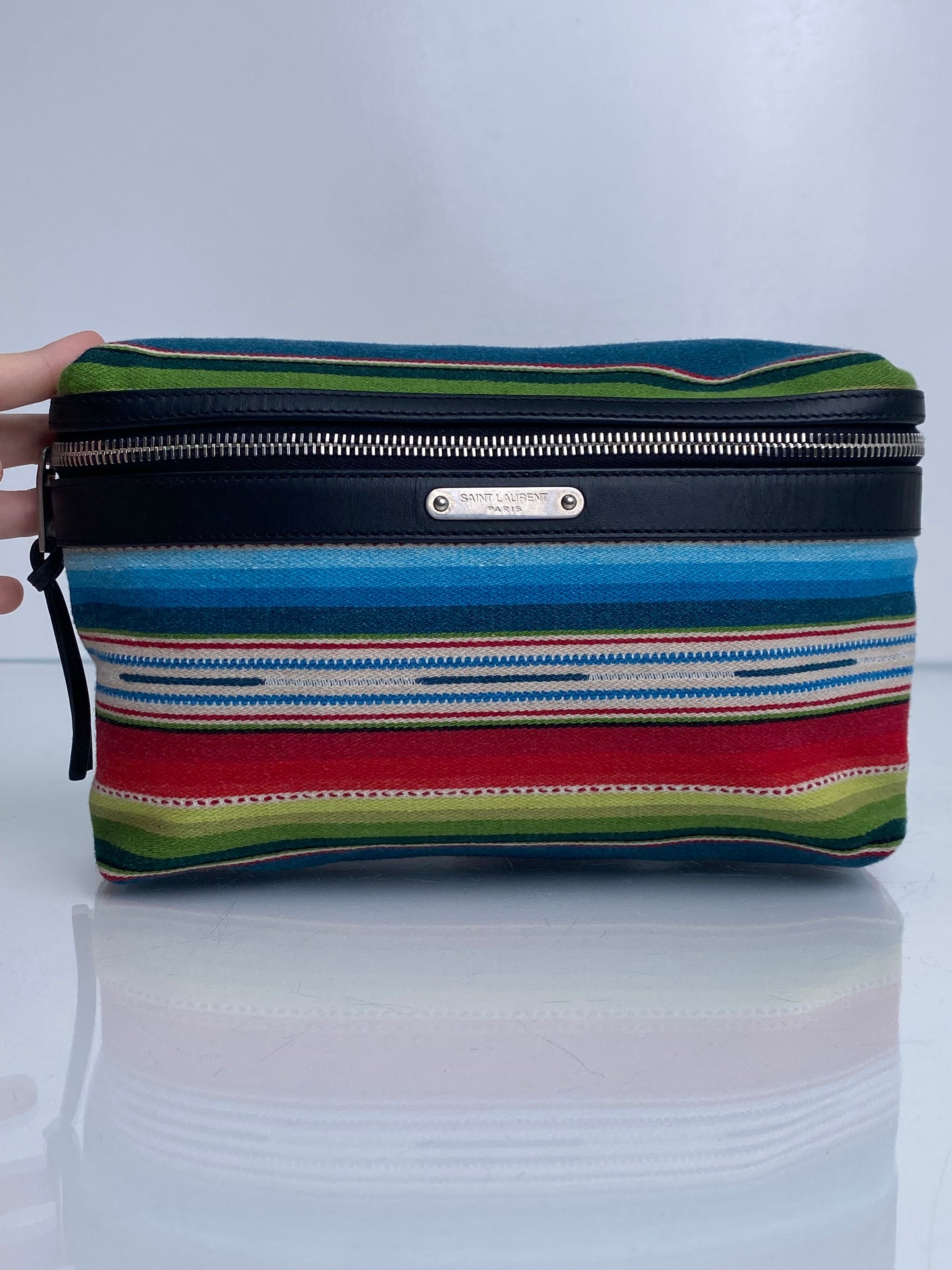 Saint Laurent Blue, Green, & Red Striped Wool Bum Bag SHW
