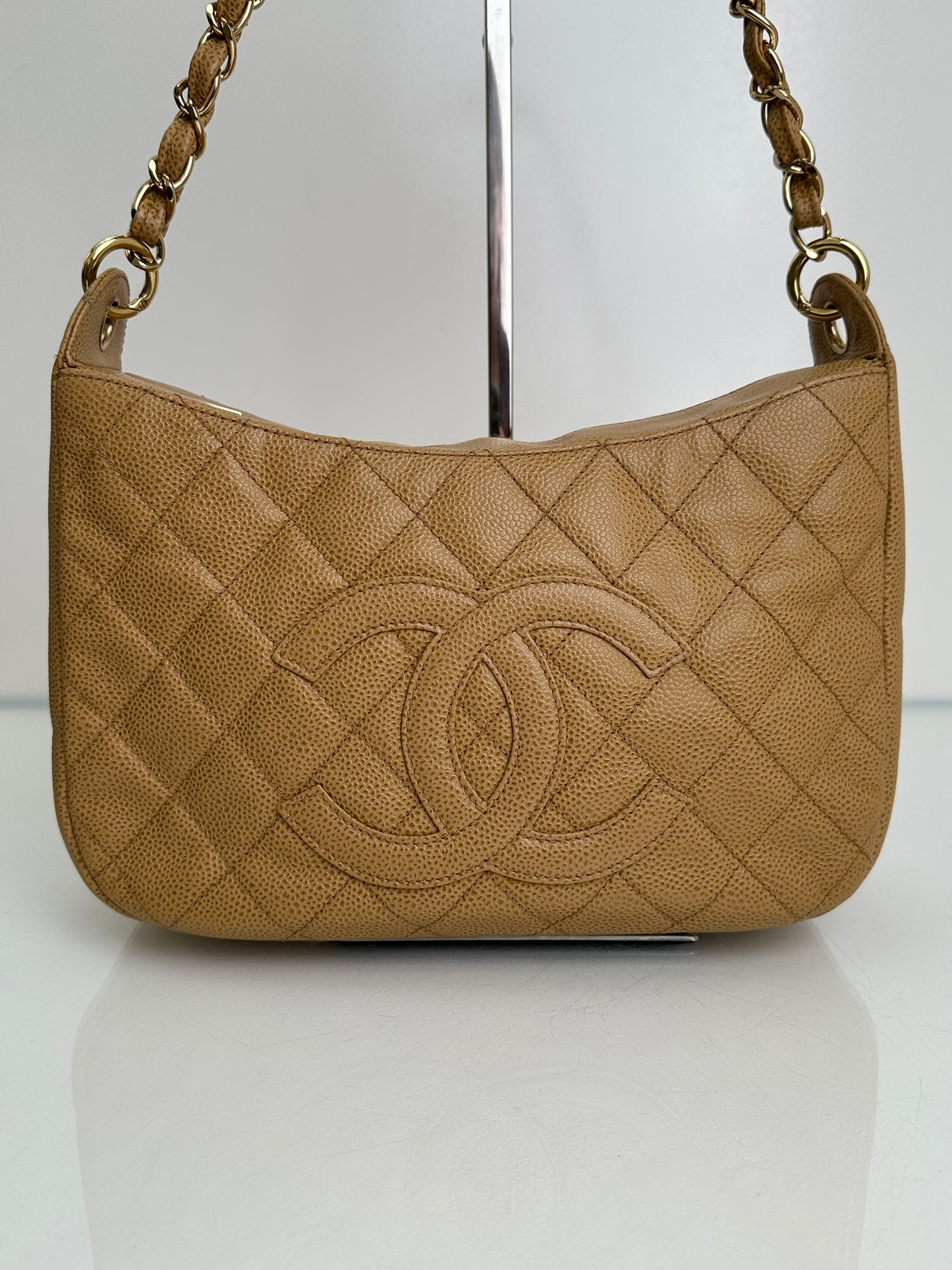 Chanel Vintage Beige Petite Calfskin Shopping Tote Bag GHW