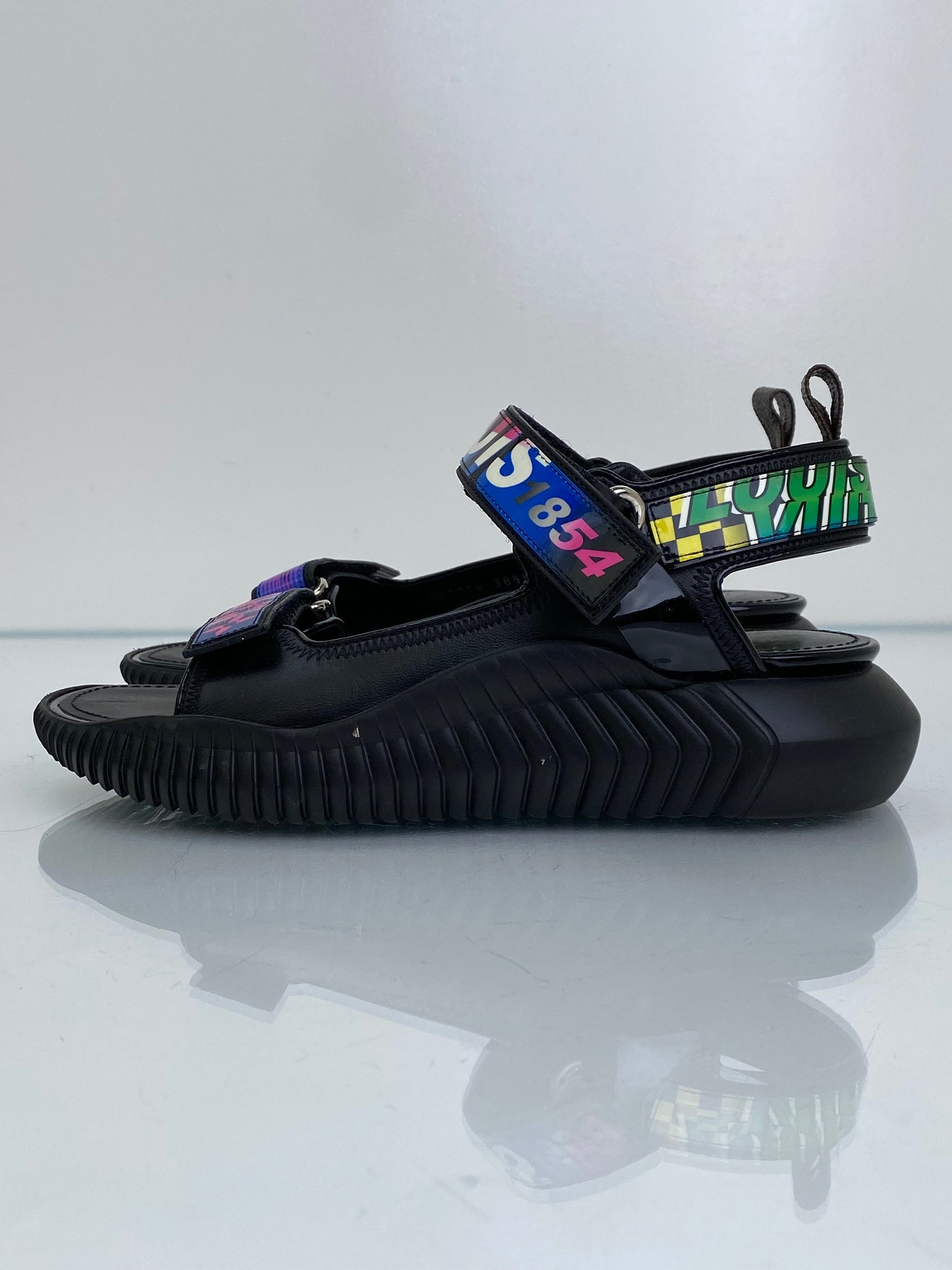 Louis Vuitton Black & Multicolor "Race Underwater" Dad Sandals, 38.5