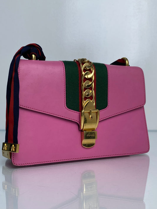 Gucci Pink Webstripe Sylvie Bag GHW