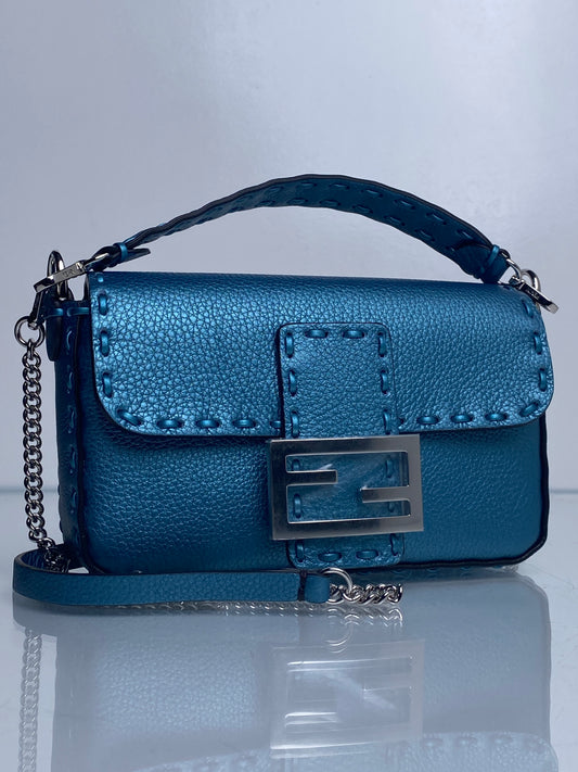 Fendi Teal Mini Salleria Baguette Iridescent SHW