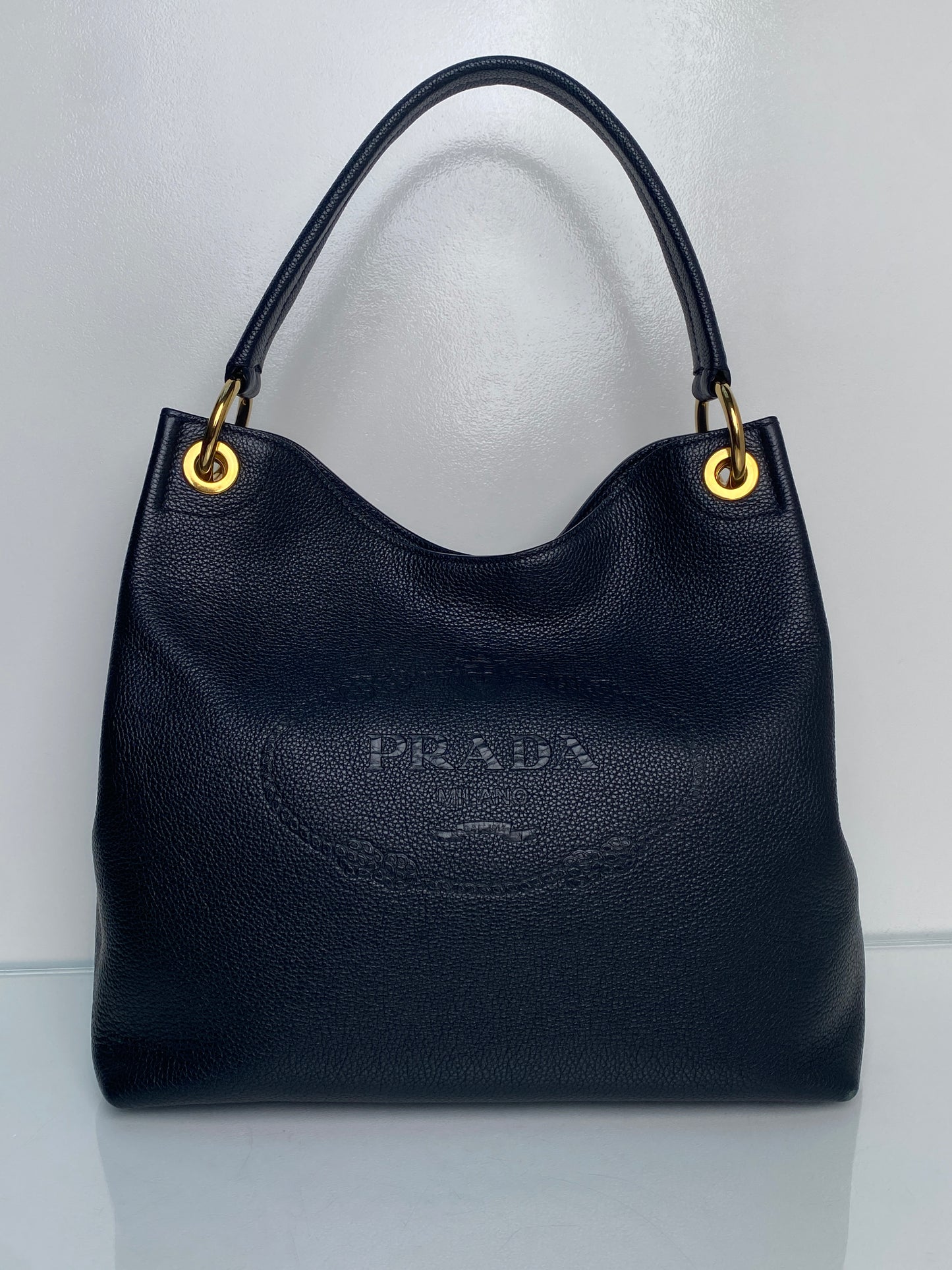 Prada Vitello Phenix Black Leather Hobo GHW
