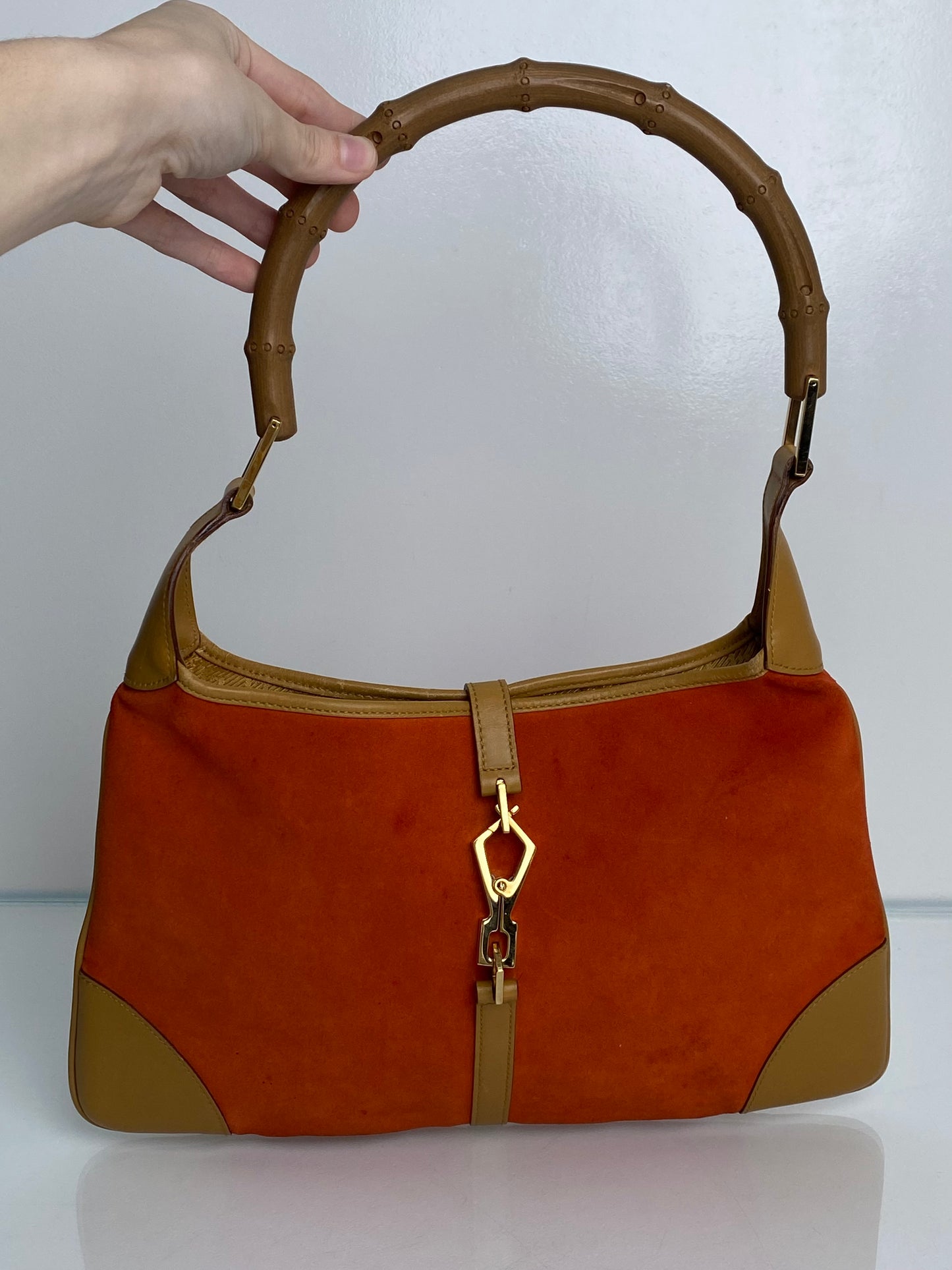 Gucci Orange Suede & Bamboo Jackie O Bag GHW