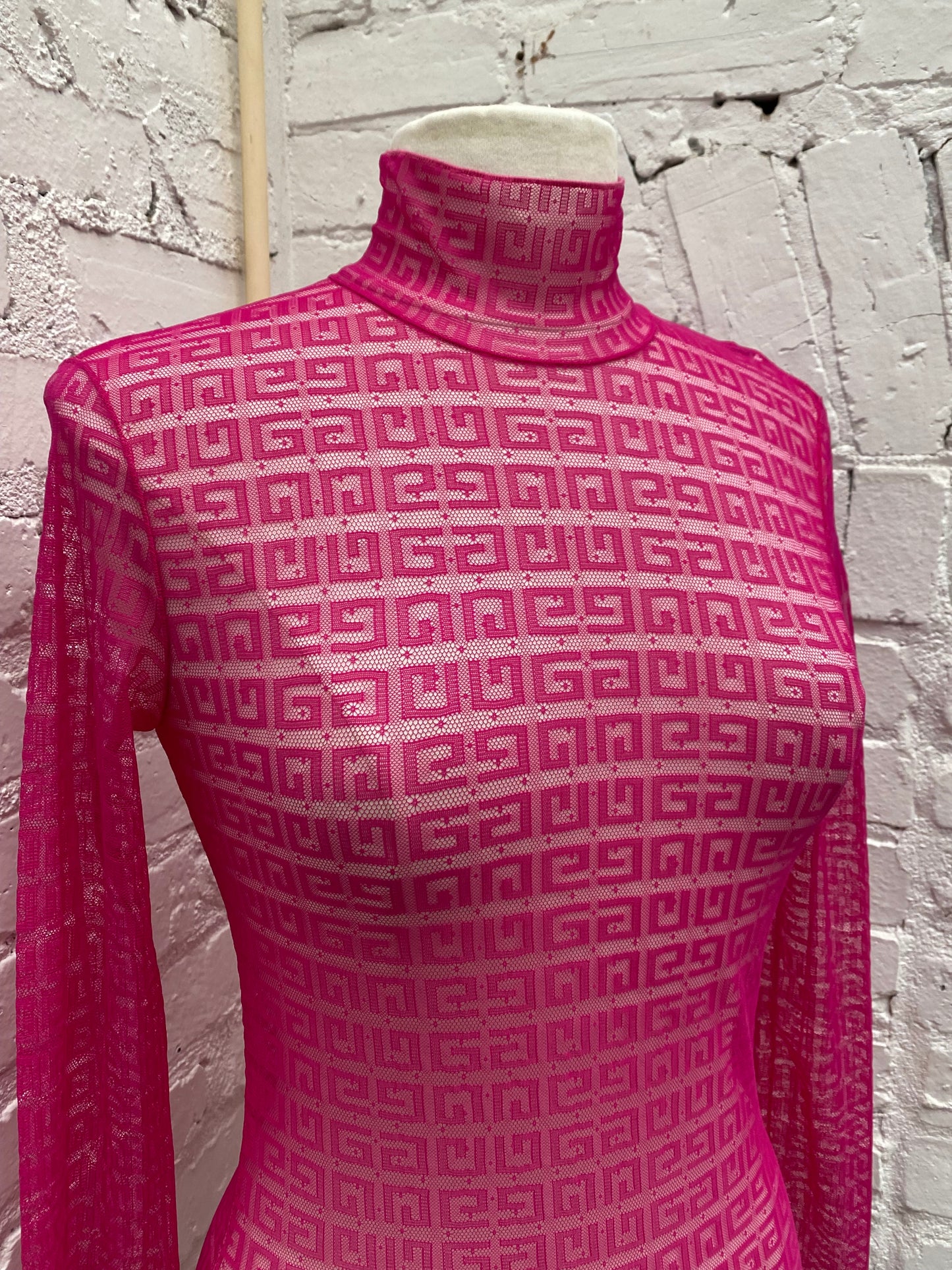 Givenchy Hot Pink Mesh Logo Bodysuit, S
