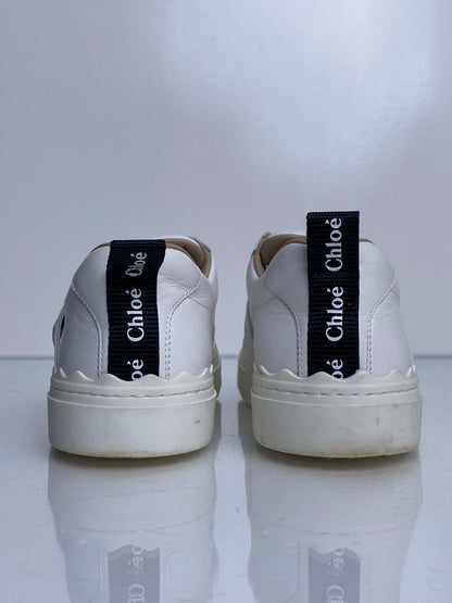 Chloe White Platform No Lace Sneakers, 35