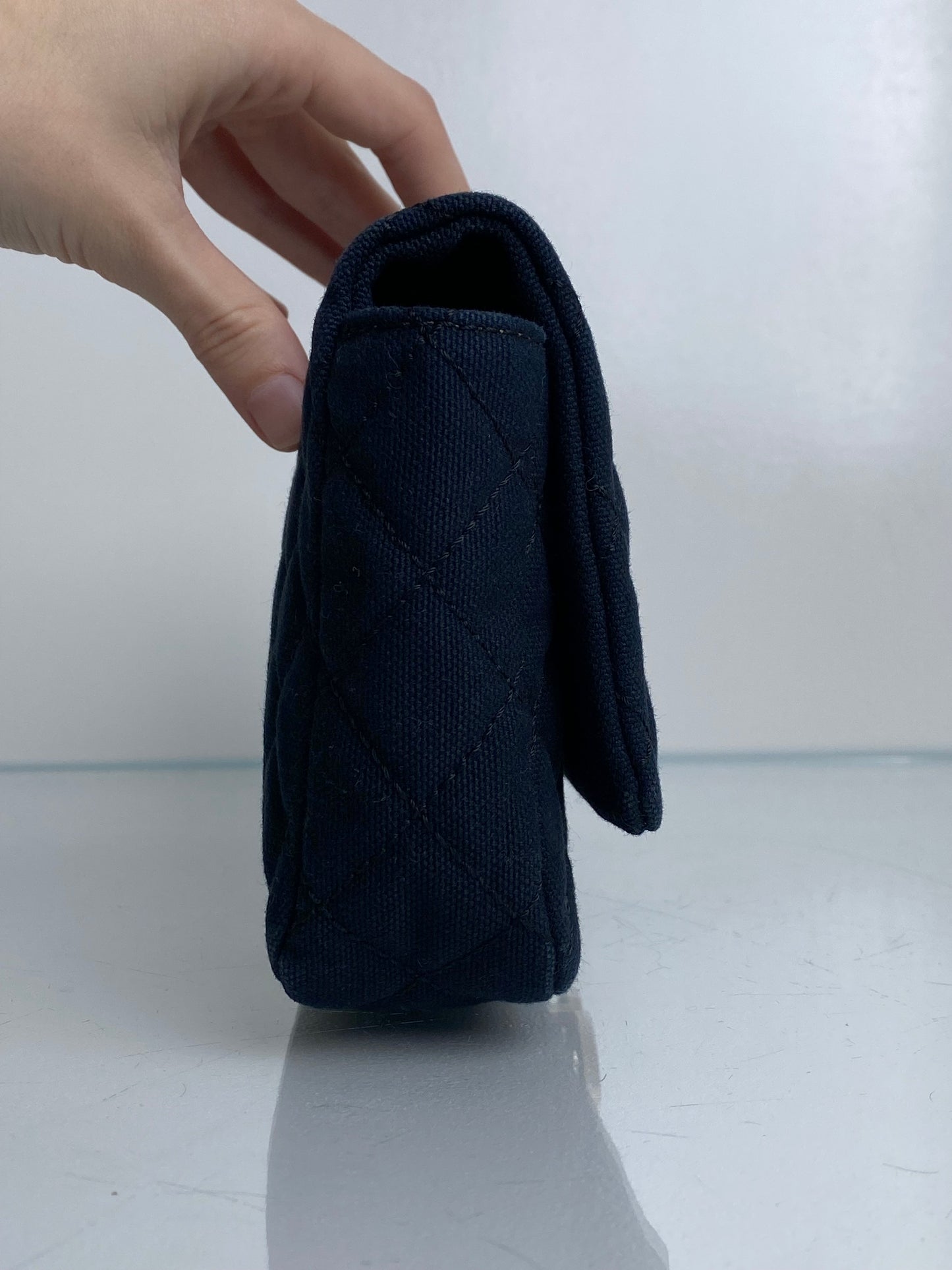 Chanel Cruise Black Canvas Quilted Clutch SHW