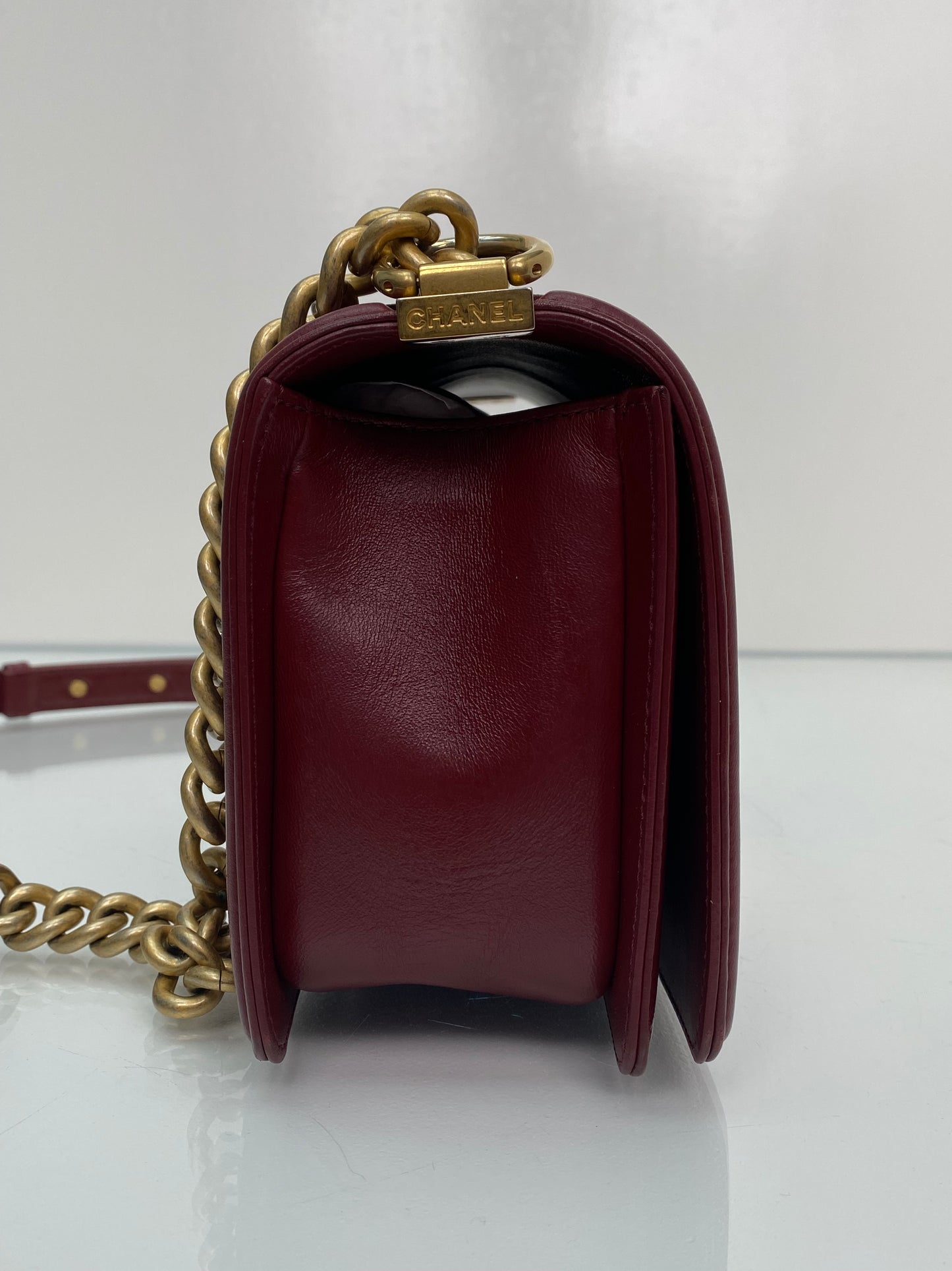 Chanel Wine Red Lambskin Medium Boy Bag GHW #23
