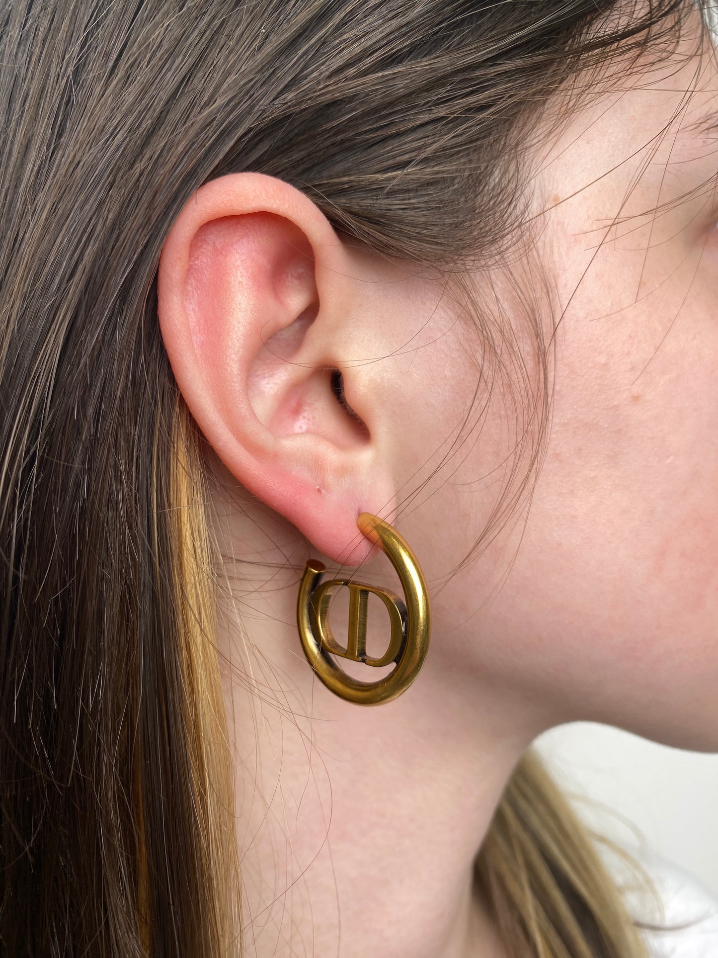 Christian Dior Gold CD Logo Earrings