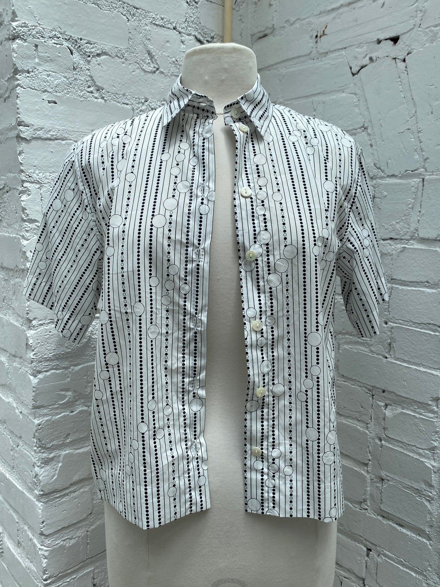Dolce & Gabbana White & Black Stripe & Dot Button Up Top, 42
