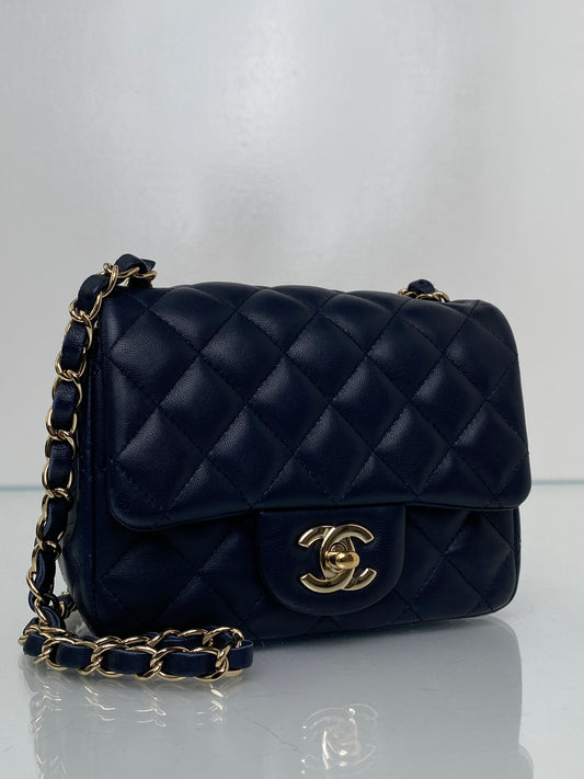 Chanel Navy Quilted Lambskin Mini Square Bag GHW #29