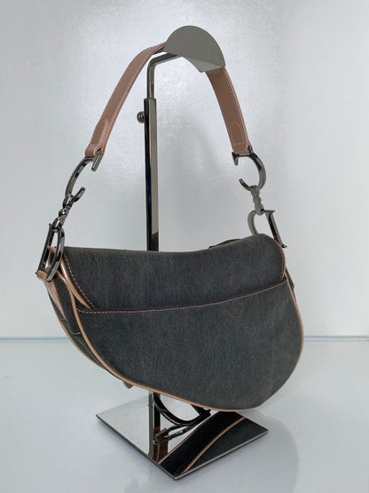 Christian Dior 2002 Denim/Pink Saddle Bag SHW