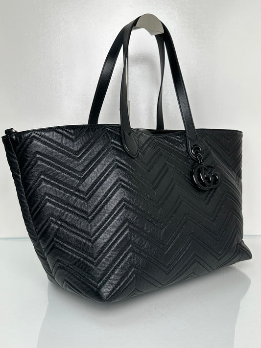 Gucci Black Leather Marmont Large Tote Bag BHW