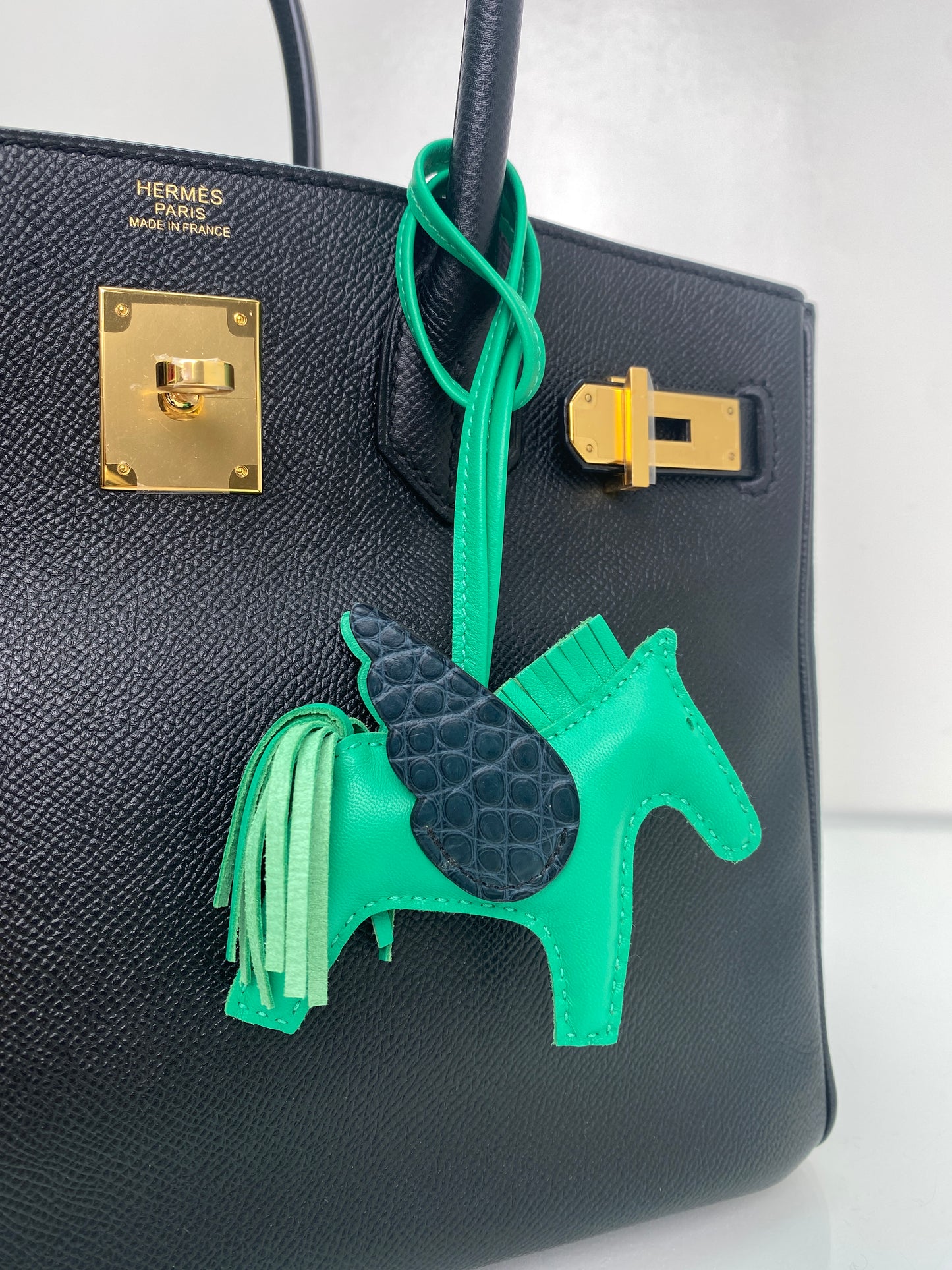 Hermes Pegase Charm PM Menthe/Noir Crocodile