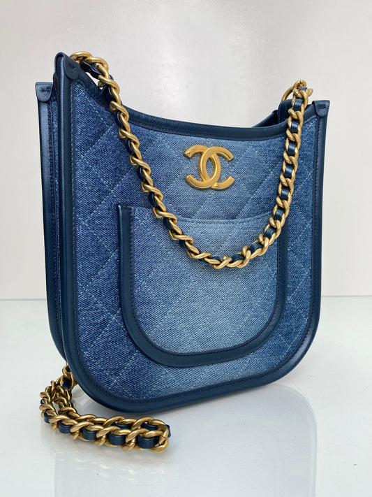 Chanel Denim Quilted Hobo Bag