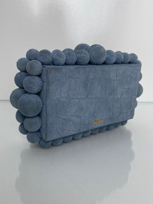 Cult Gaia Blue Croc Embossed Suede Clutch GHW