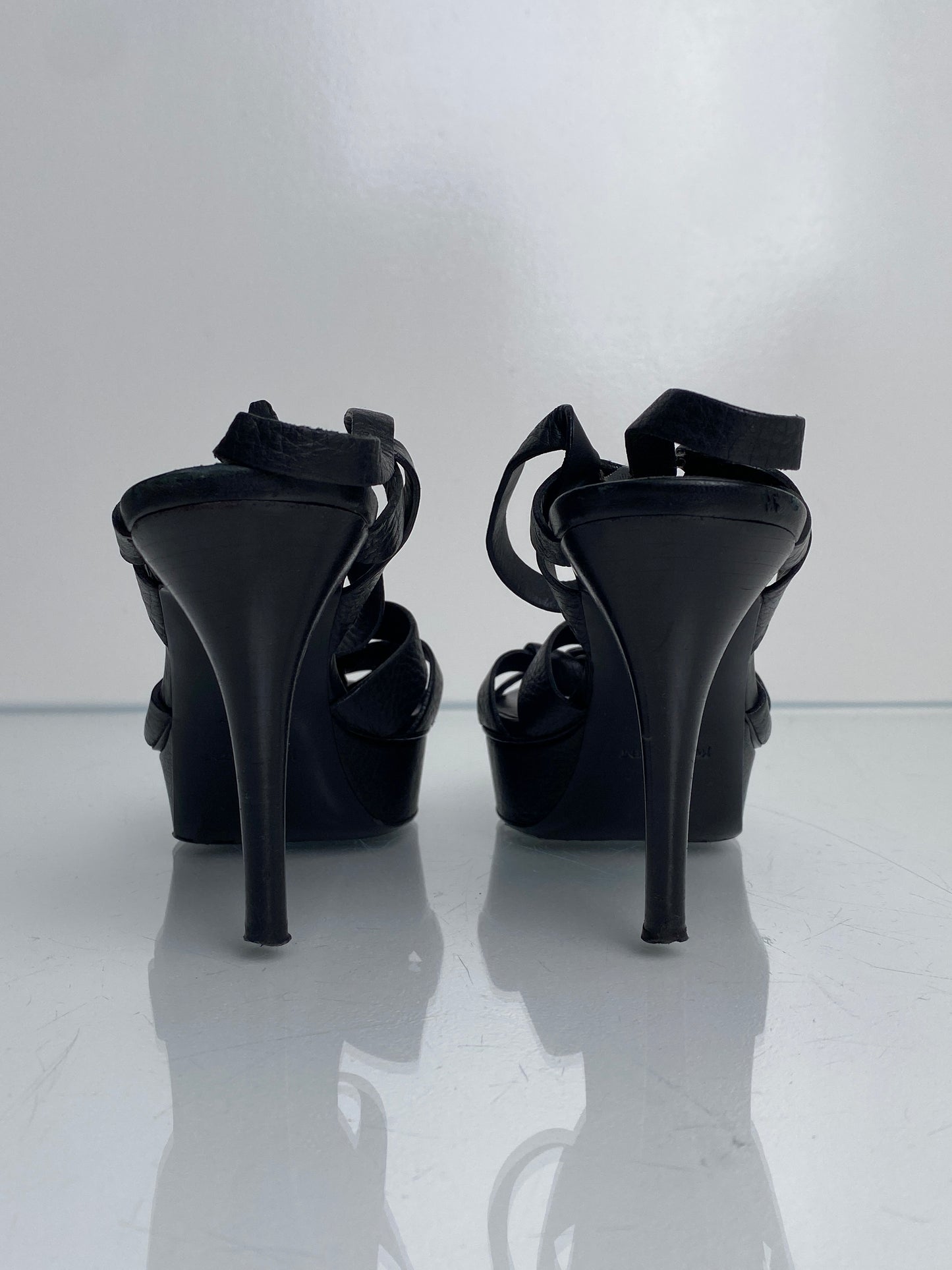 Saint Laurent Black Leather Tribute Heels, 38.5