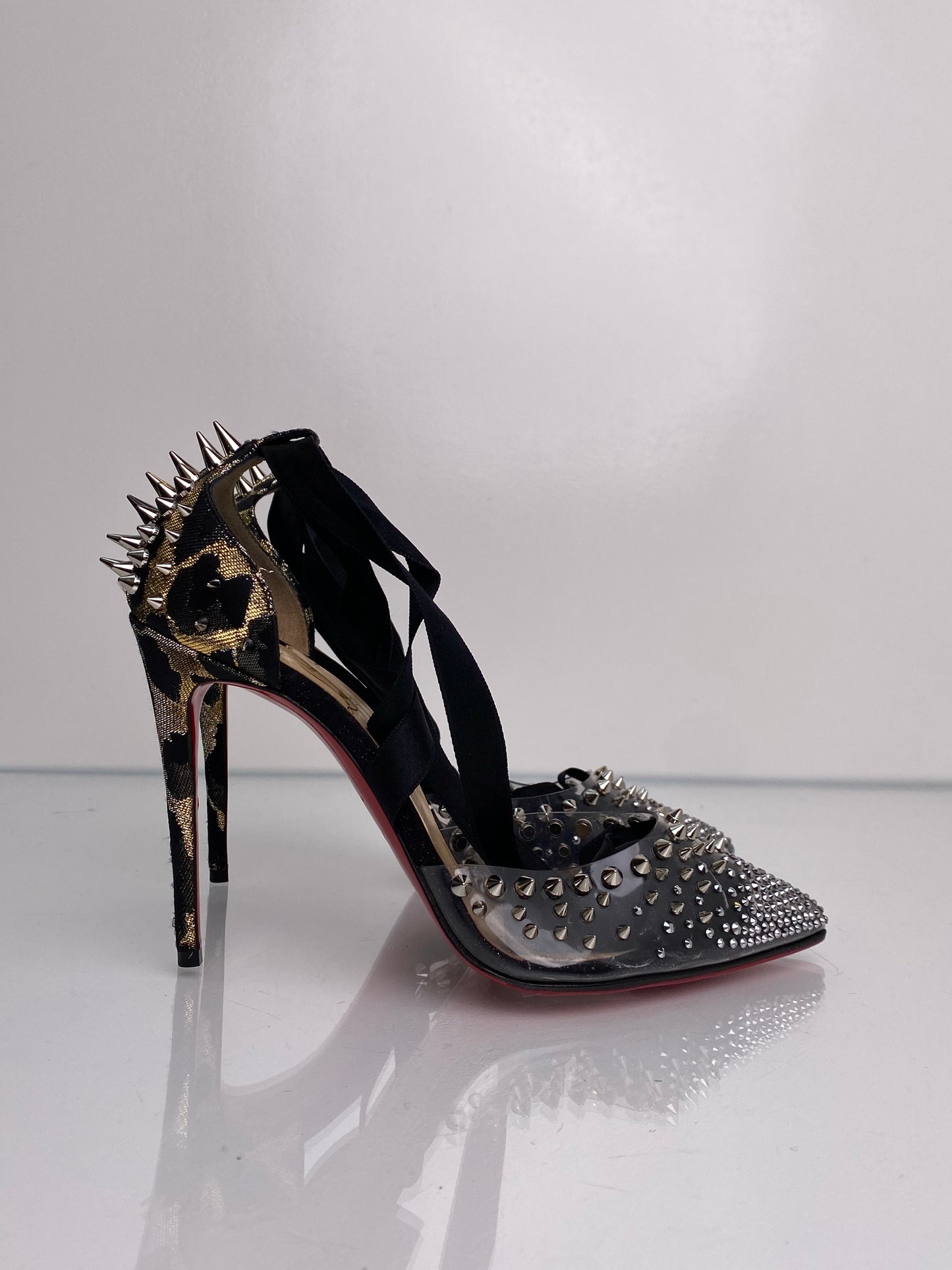 Christian Louboutin Clear & Leopard Spiked Heels, 39