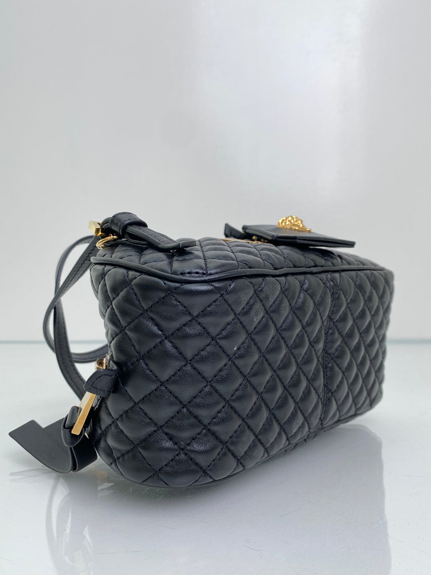 Versace Black Tag Bowling Crossbody Bag GHW