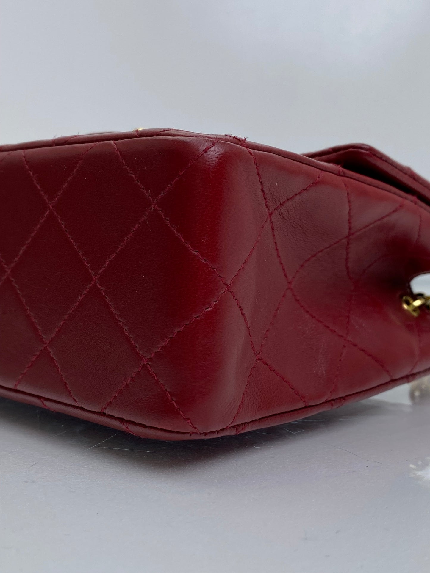 Chanel Bordeaux Red Classic Vintage Lambskin Mini Square Bag GHW #54