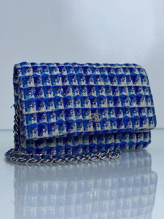 Chanel Blue Tweed Charms Wallet On Chain SHW