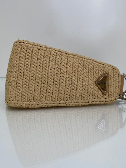 Prada Tan Raffia Logo Triangle Bag SHW