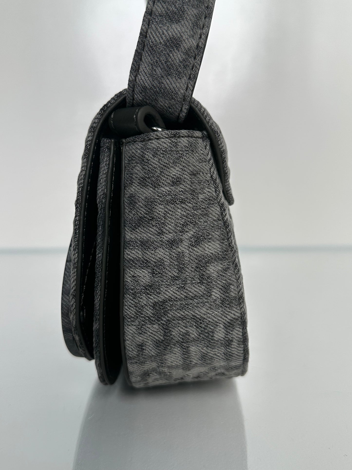 Diesel dark gray denim logo shoulder bag SHW