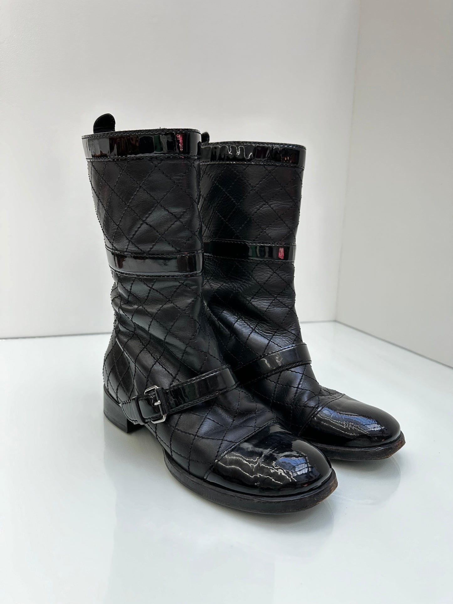 Chanel Black Lambskin Quilted Boots