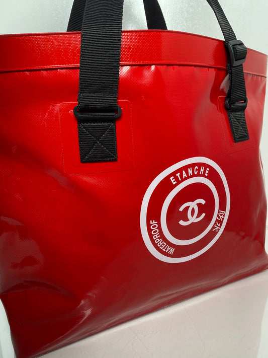 Chanel Red, White, & Black Waterproof Beach Tote